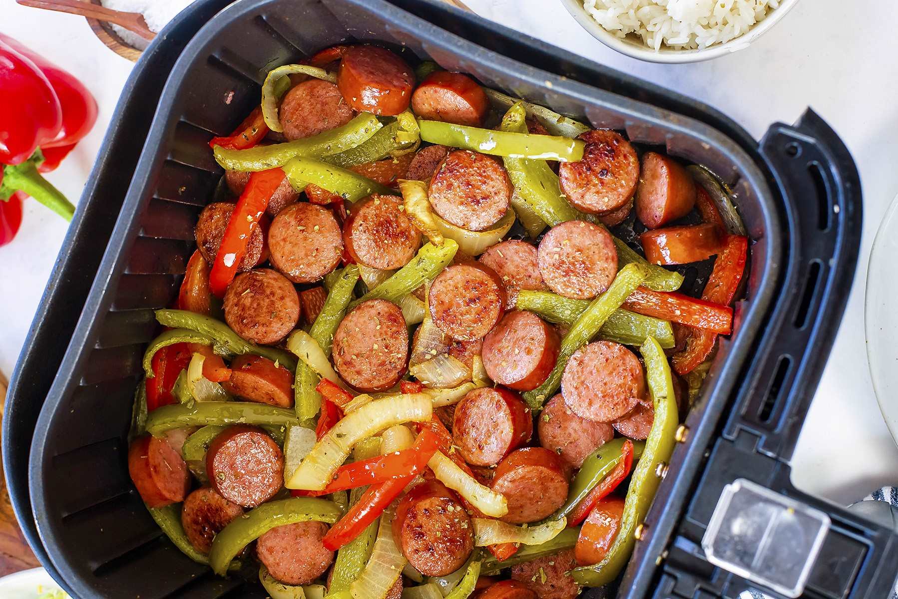 air-fryer-sausages-peppers-and-onions-recipe